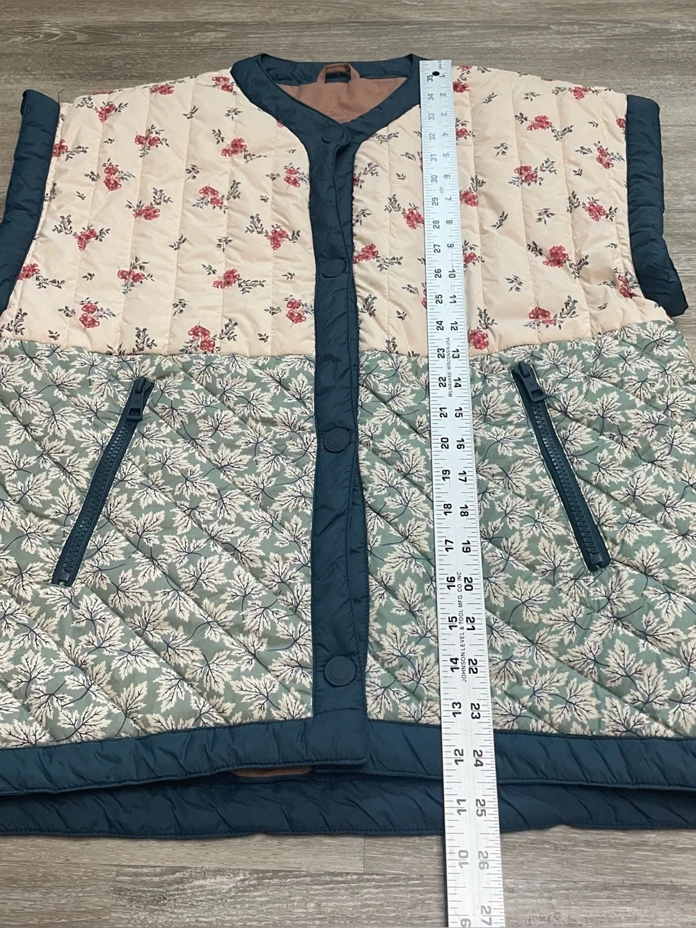 Zara Cream Floral Quilted Vest with Blue Trim